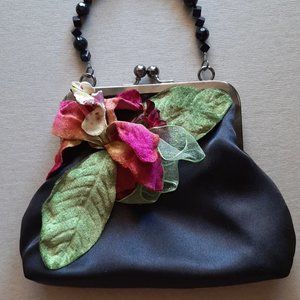 LIZ SOTO BLACK FLORAL HANDBAG